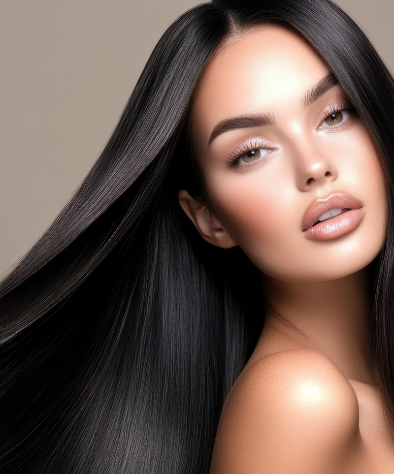 Mujer con pelo largo muy moreno y un maquillaje perfecto